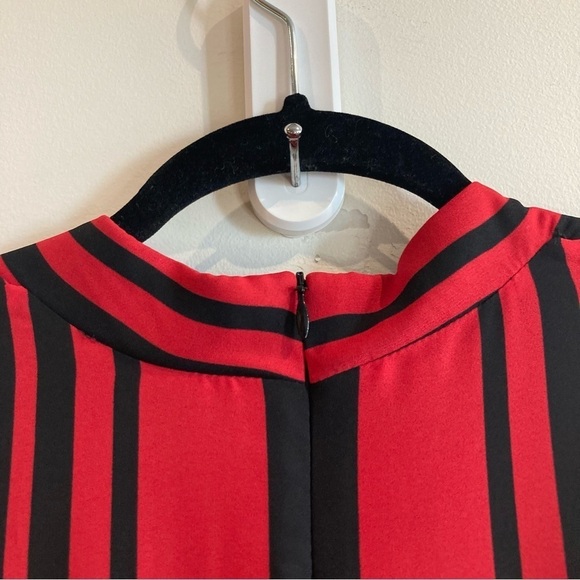 JOSEPH RIBKOFF Sz 10 Polka Dot Red Stripe Square Front Bow Lined Midi Dress - Picture 9 of 13